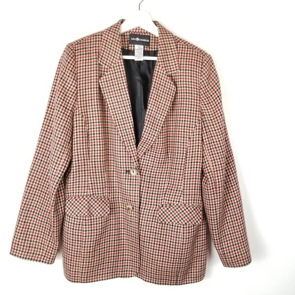 Sag Harbor 12 Red Tan plaid Blazer Double button, flap pockets - Picture 1 of 7